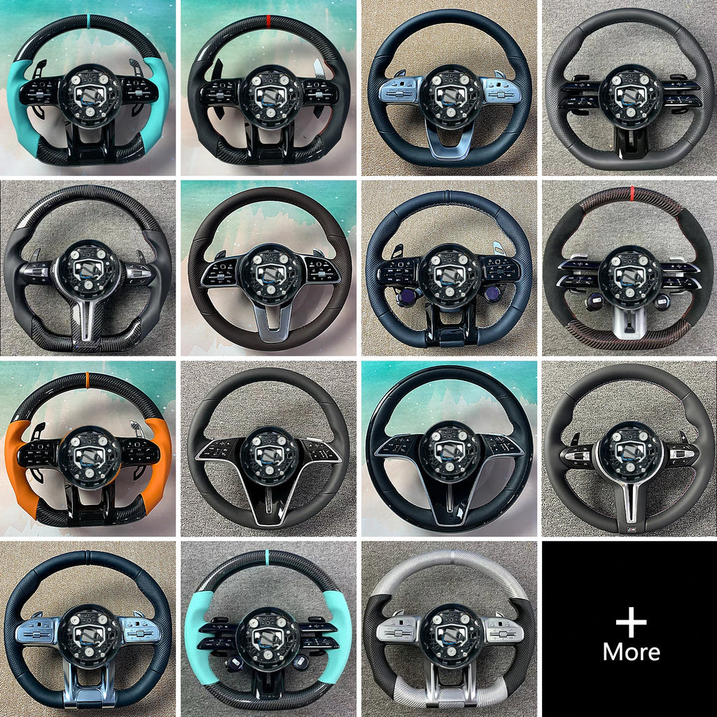 Carbon Fiber Steering Wheel Black Leather LED RPM Sports Upgrade for Mercedes-Benz AMG C/E/S-Class Without airbags