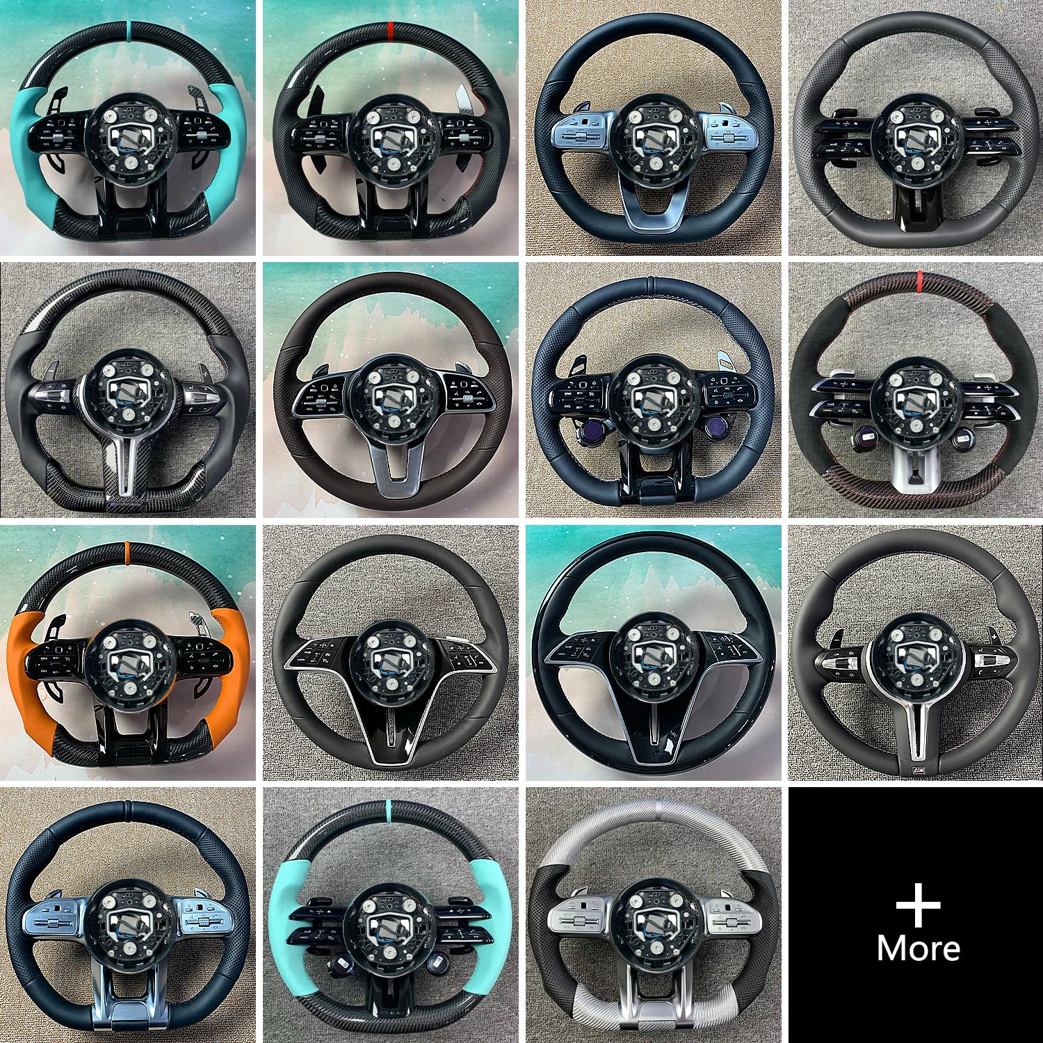 Carbon Fiber Steering Wheel Black Leather LED RPM Sports Upgrade for Mercedes-Benz AMG C/E/S-Class Without airbags