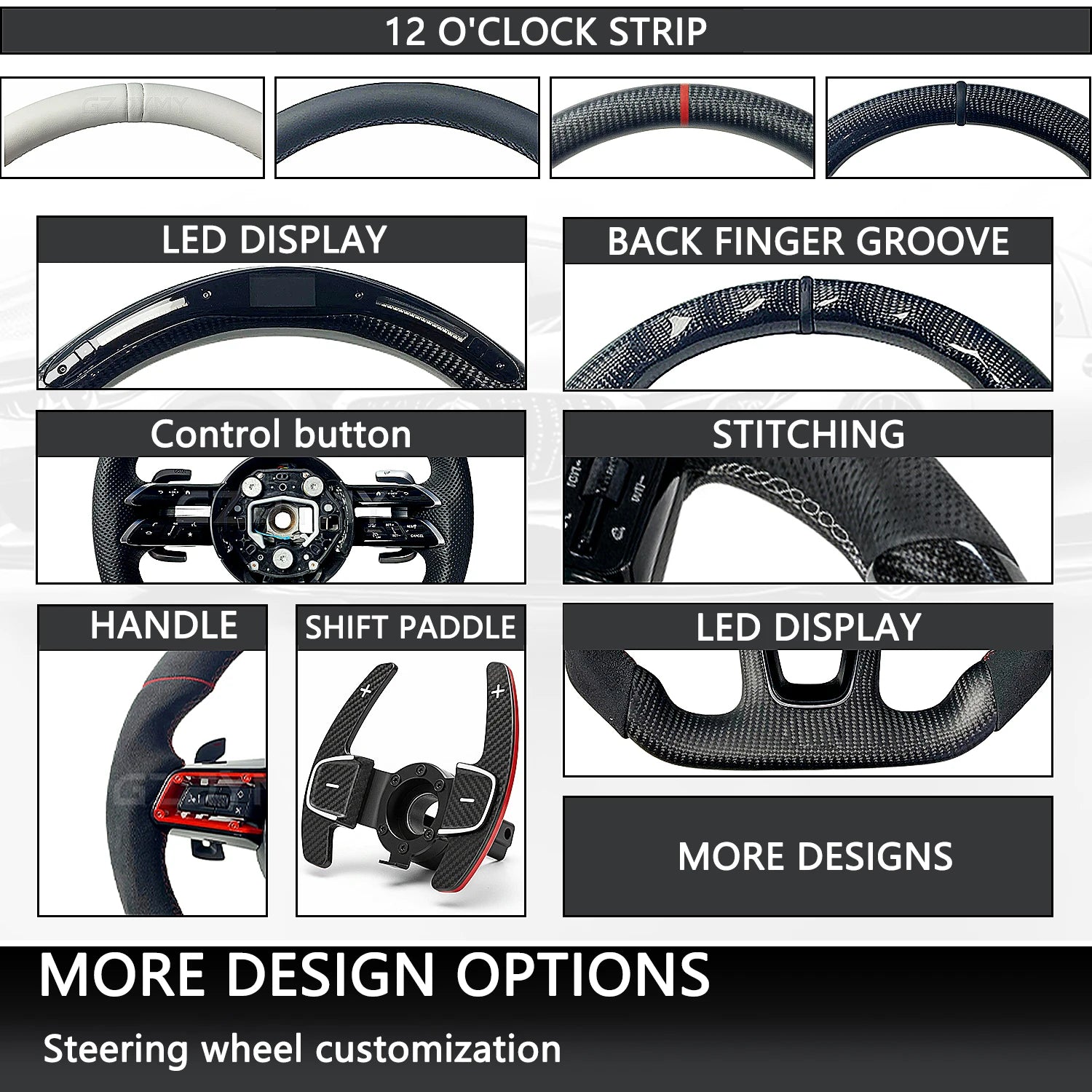 Carbon Fiber Steering Wheel Black Leather LED RPM Sports Upgrade for Mercedes-Benz AMG C/E/S-Class Without airbags